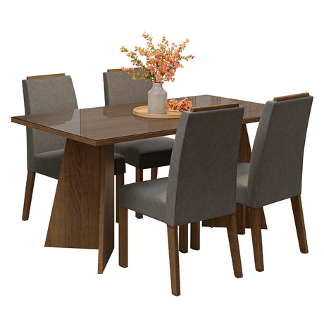 Juego de comedor Braga Marrón y Plateado 160x78cm Rectangular de Cuatro Puestos con Cuatro Sillas - COMEDORES | Bylmo