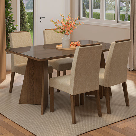 Juego de comedor Braga Marrón y Beige 160x78cm Rectangular de Cuatro Puestos con Cuatro Sillas - COMEDORES | Bylmo