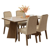 Juego de comedor Braga Marrón y Crema 160x78cm Rectangular de Cuatro Puestos con Cuatro Sillas - COMEDORES | Bylmo