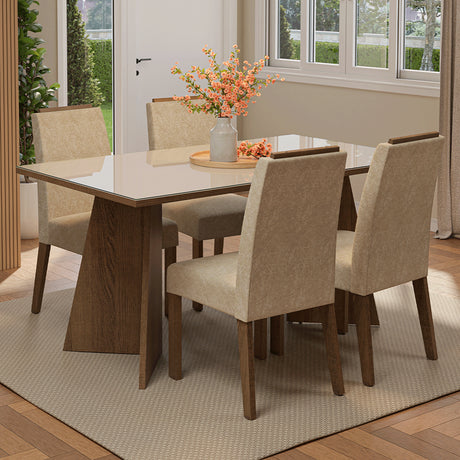 Juego de comedor Braga Marrón y Crema 160x78cm Rectangular de Cuatro Puestos con Cuatro Sillas - COMEDORES | Bylmo