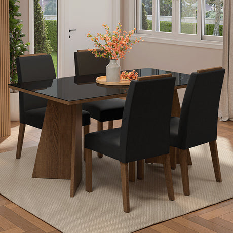 Juego de comedor Braga Marrón y Negro 160x78cm Rectangular de Cuatro Puestos con Cuatro Sillas - COMEDORES | Bylmo