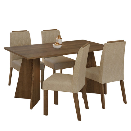 Juego de comedor Tulum Marrón y Beige 160x78cm Rectangular de Cuatro Puestos con Cuatro Sillas - COMEDORES | Bylmo