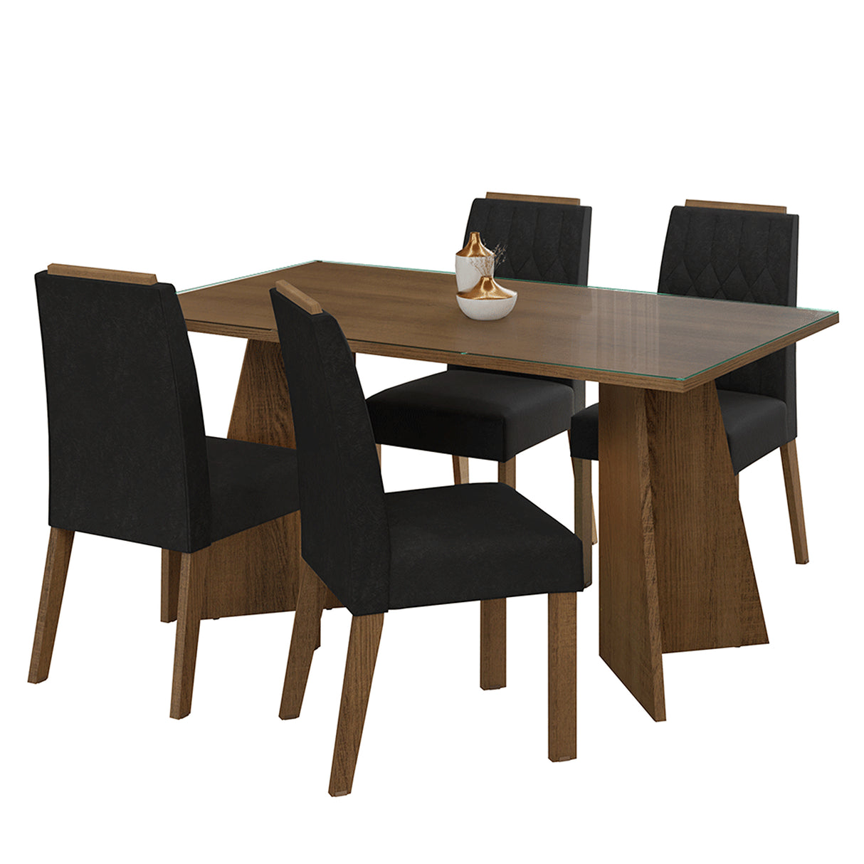 Juego de comedor Porto Marron Oxford y Negro 160x78cm Rectangular de Cuatro Puestos con Cuatro Sillas - COMEDORES | Bylmo