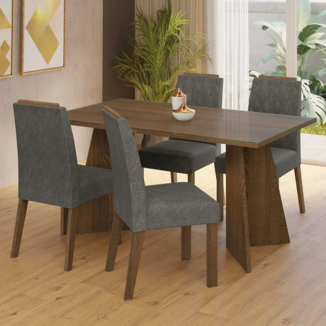Juego de comedor Porto Marrón y Plateado 160x78cm Rectangular de Cuatro Puestos con Cuatro Sillas - COMEDORES | Bylmo