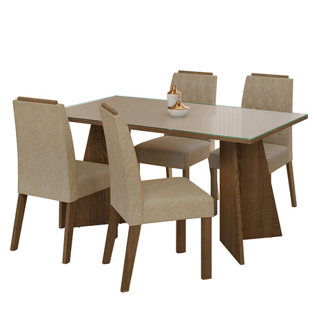 Juego de comedor Porto Marrón y Crema 160x78cm Rectangular de Cuatro Puestos con Cuatro Sillas - COMEDORES | Bylmo