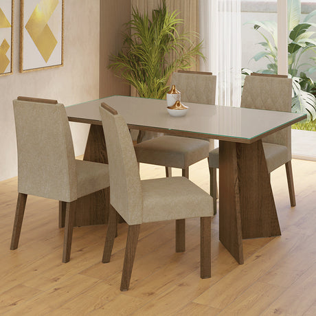 Juego de comedor Porto Marrón y Crema 160x78cm Rectangular de Cuatro Puestos con Cuatro Sillas - COMEDORES | Bylmo