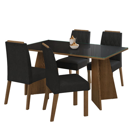 Juego de comedor Porto Marrón y Negro 160x78cm Rectangular de Cuatro Puestos con Cuatro Sillas - COMEDORES | Bylmo