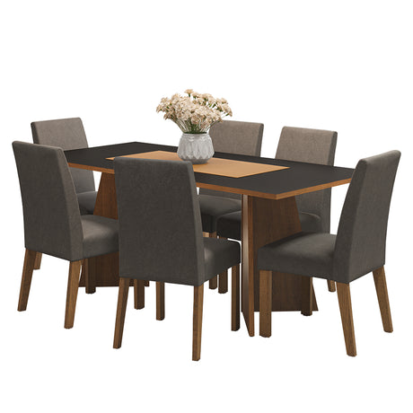 Juego de comedor Simone Negro y Marrón 180x78cm Rectangular de Seis Puestos con Seis Sillas - COMEDORES | Bylmo