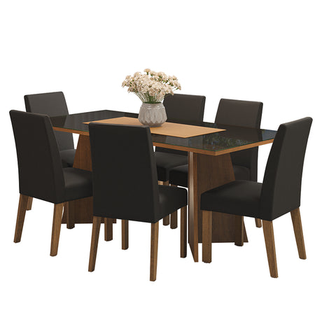 Juego de comedor Valerie Marrón y Negro 180x78cm Rectangular de Seis Puestos con Seis Sillas - COMEDORES | Bylmo