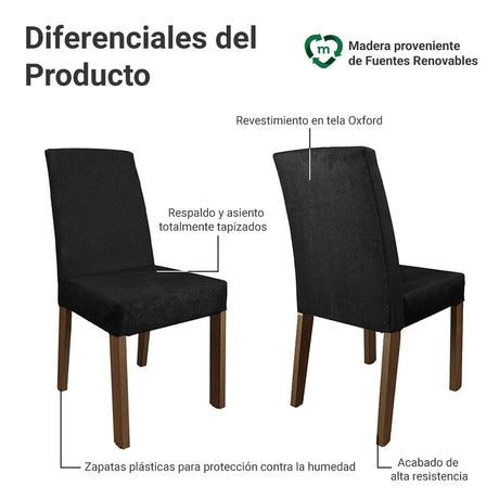 Juego de comedor Valerie Marrón y Negro 180x78cm Rectangular de Seis Puestos con Seis Sillas - COMEDORES | Bylmo