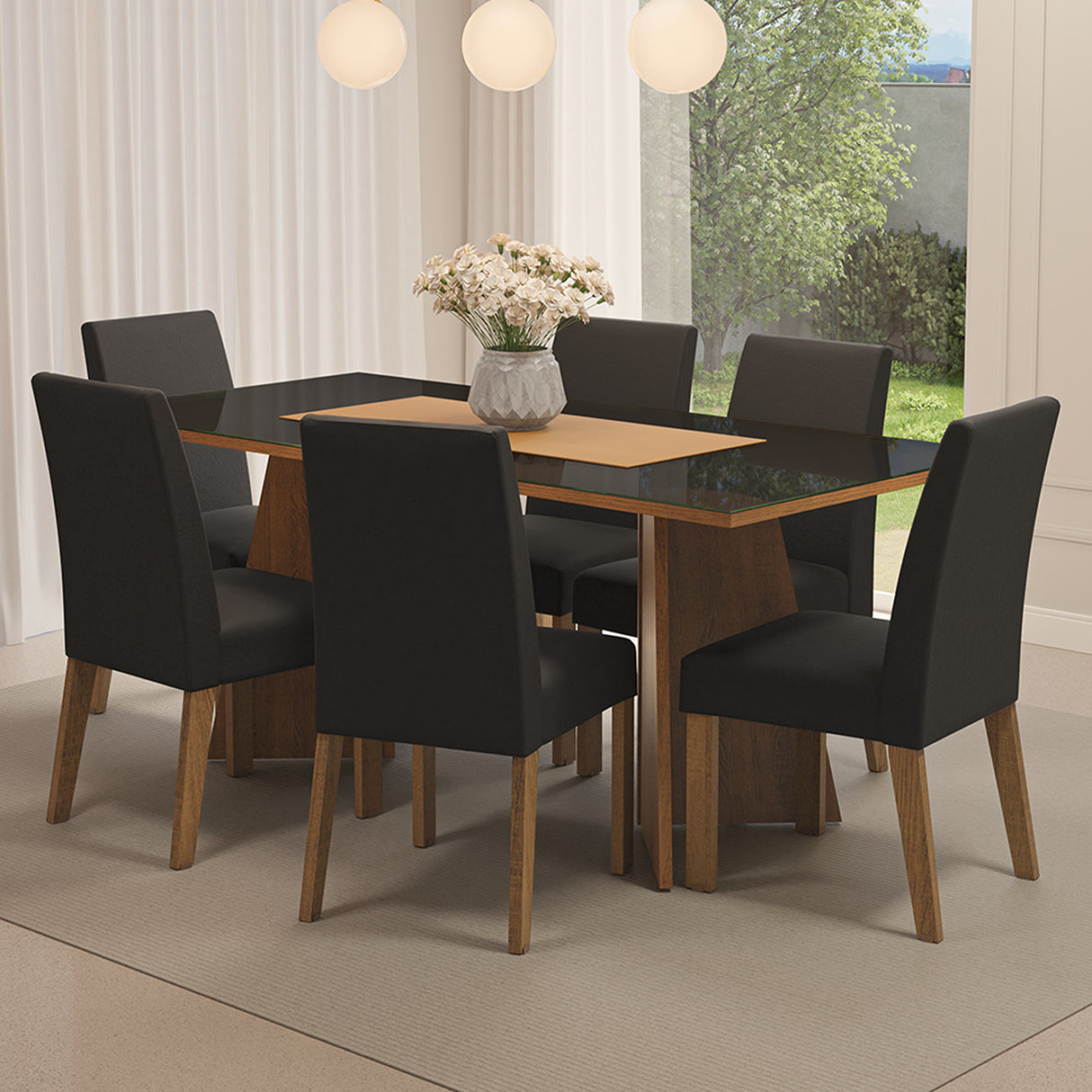 Juego de comedor Valerie Marrón y Negro 180x78cm Rectangular de Seis Puestos con Seis Sillas - COMEDORES | Bylmo