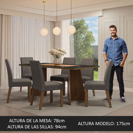 Juego de comedor Valerie Negro y Marrón 180x78cm Rectangular de Seis Puestos con Seis Sillas - COMEDORES | Bylmo