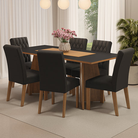 Juego de comedor Madison Marrón y Negro 180x78cm Rectangular de Seis Puestos con Seis Sillas - COMEDORES | Bylmo