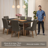 Juego de comedor Madison Negro y Marrón 180x78cm Rectangular de Seis Puestos con Seis Sillas - COMEDORES | Bylmo