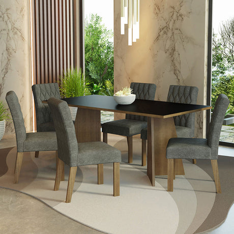Juego de comedor Madison Negro y Marrón 180x78cm Rectangular de Seis Puestos con Seis Sillas - COMEDORES | Bylmo
