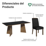 Juego de comedor Minsk Marron Oxford y Negro 180x78cm Rectangular de Seis Puestos con Seis Sillas - COMEDORES | Bylmo