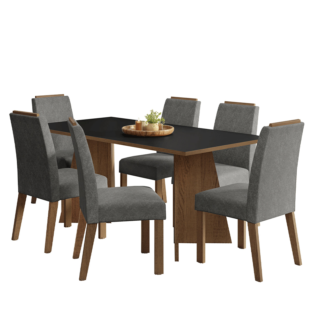 Juego de comedor Minsk Marrón y Negro 180x78cm Rectangular de Seis Puestos con Seis Sillas - COMEDORES | Bylmo