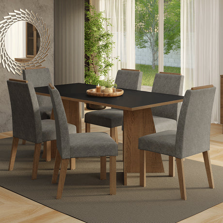 Juego de comedor Minsk Marrón y Negro 180x78cm Rectangular de Seis Puestos con Seis Sillas - COMEDORES | Bylmo