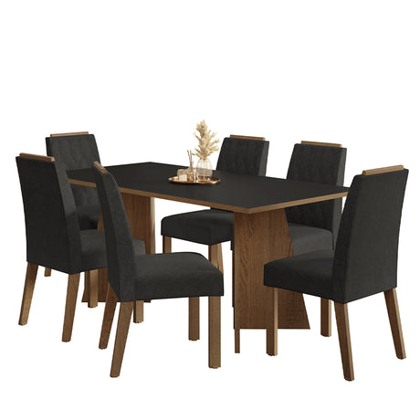 Juego de comedor York Marrón y Negro Oxford 180x78cm Rectangular de Seis Puestos con Seis Sillas - COMEDORES | Bylmo