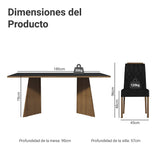 Juego de comedor York Marrón y Negro Oxford 180x78cm Rectangular de Seis Puestos con Seis Sillas - COMEDORES | Bylmo