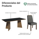 Juego de comedor York Marrón y Negro 180x78cm Rectangular de Seis Puestos con Seis Sillas - COMEDORES | Bylmo