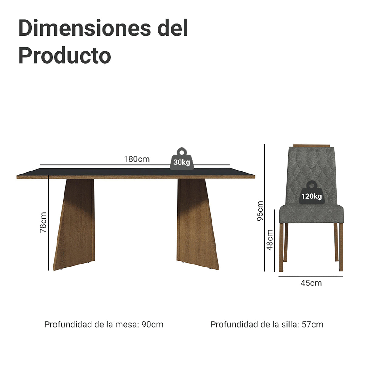 Juego de comedor York Marrón y Negro 180x78cm Rectangular de Seis Puestos con Seis Sillas - COMEDORES | Bylmo