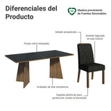 Juego de comedor Siena Marrón y Negro Oxford 180x78cm Rectangular de Seis Puestos con Seis Sillas - COMEDORES | Bylmo
