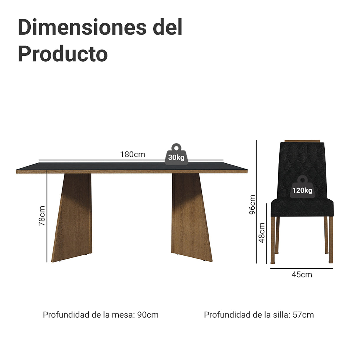 Juego de comedor Siena Marrón y Negro Oxford 180x78cm Rectangular de Seis Puestos con Seis Sillas - COMEDORES | Bylmo