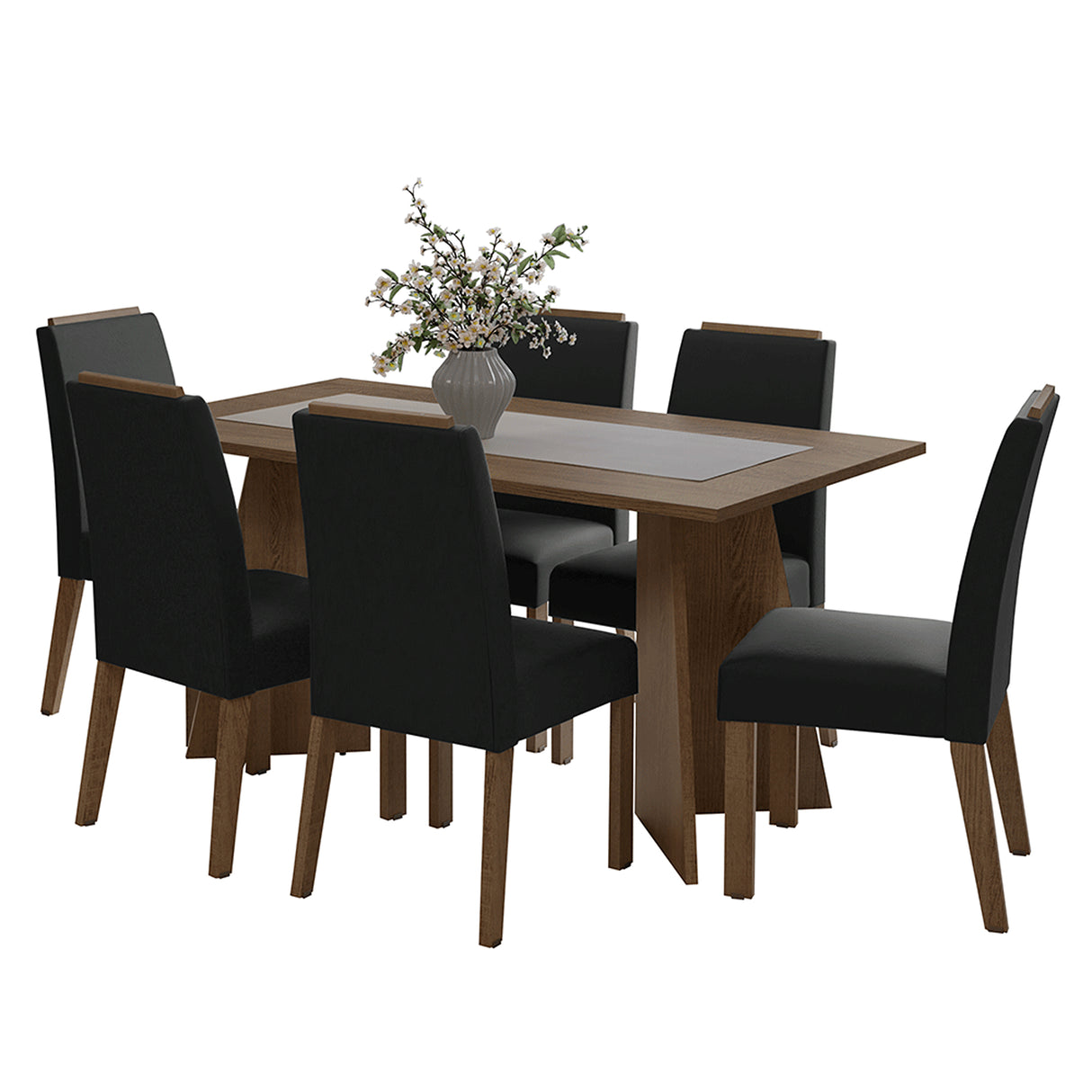 Juego de comedor Soho Marron Oxford y Negro 160x78cm Rectangular de Seis Puestos con Seis Sillas - COMEDORES | Bylmo