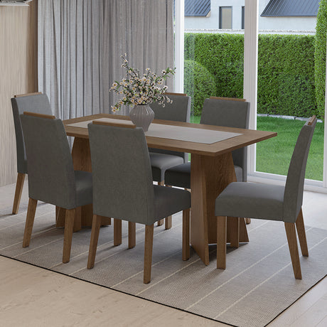 Juego de comedor Soho Marrón y Plateado 160x78cm Rectangular de Seis Puestos con Seis Sillas - COMEDORES | Bylmo