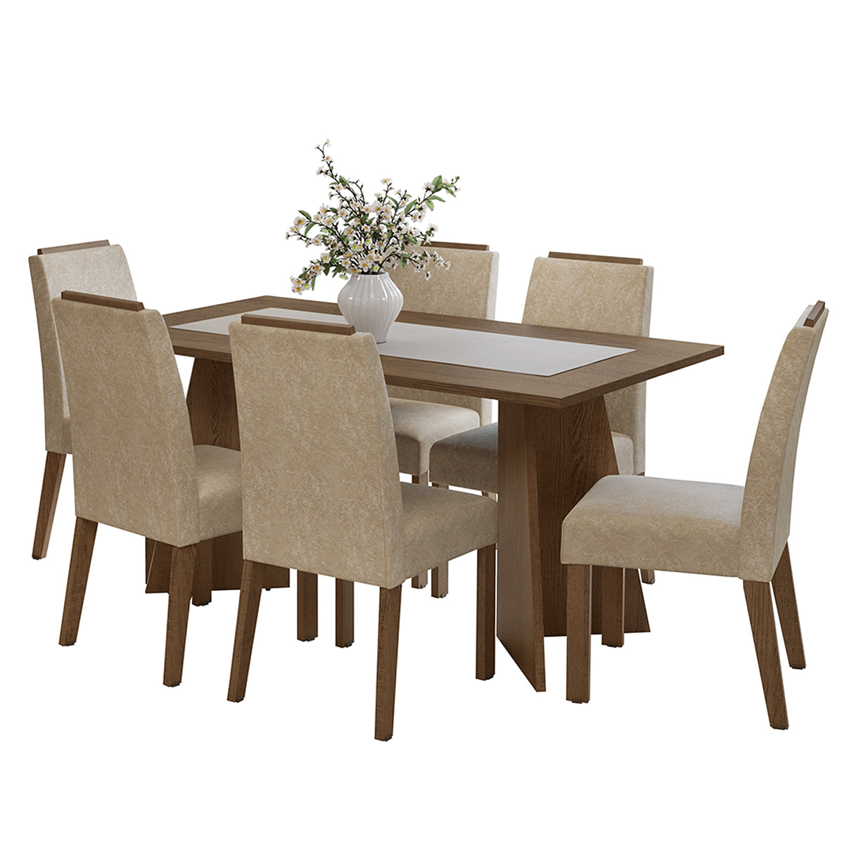 Juego de comedor Soho Marrón y Beige 160x78cm Rectangular de Seis Puestos con Seis Sillas - COMEDORES | Bylmo