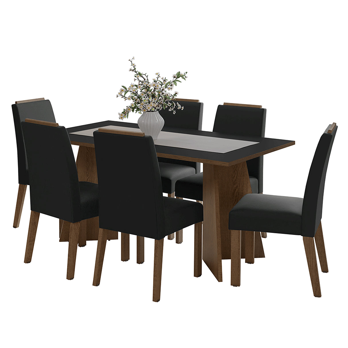 Juego de comedor Soho Marrón y Negro Oxford 160x78cm Rectangular de Seis Puestos con Seis Sillas - COMEDORES | Bylmo