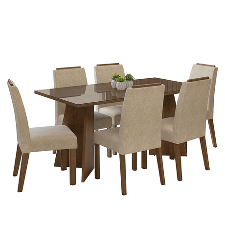 Juego de comedor Madrid Marrón y Beige 160x78cm Rectangular de Seis Puestos con Seis Sillas - COMEDORES | Bylmo