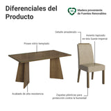 Juego de comedor Madrid Marrón y Beige 160x78cm Rectangular de Seis Puestos con Seis Sillas - COMEDORES | Bylmo