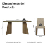 Juego de comedor Madrid Marrón y Beige 160x78cm Rectangular de Seis Puestos con Seis Sillas - COMEDORES | Bylmo