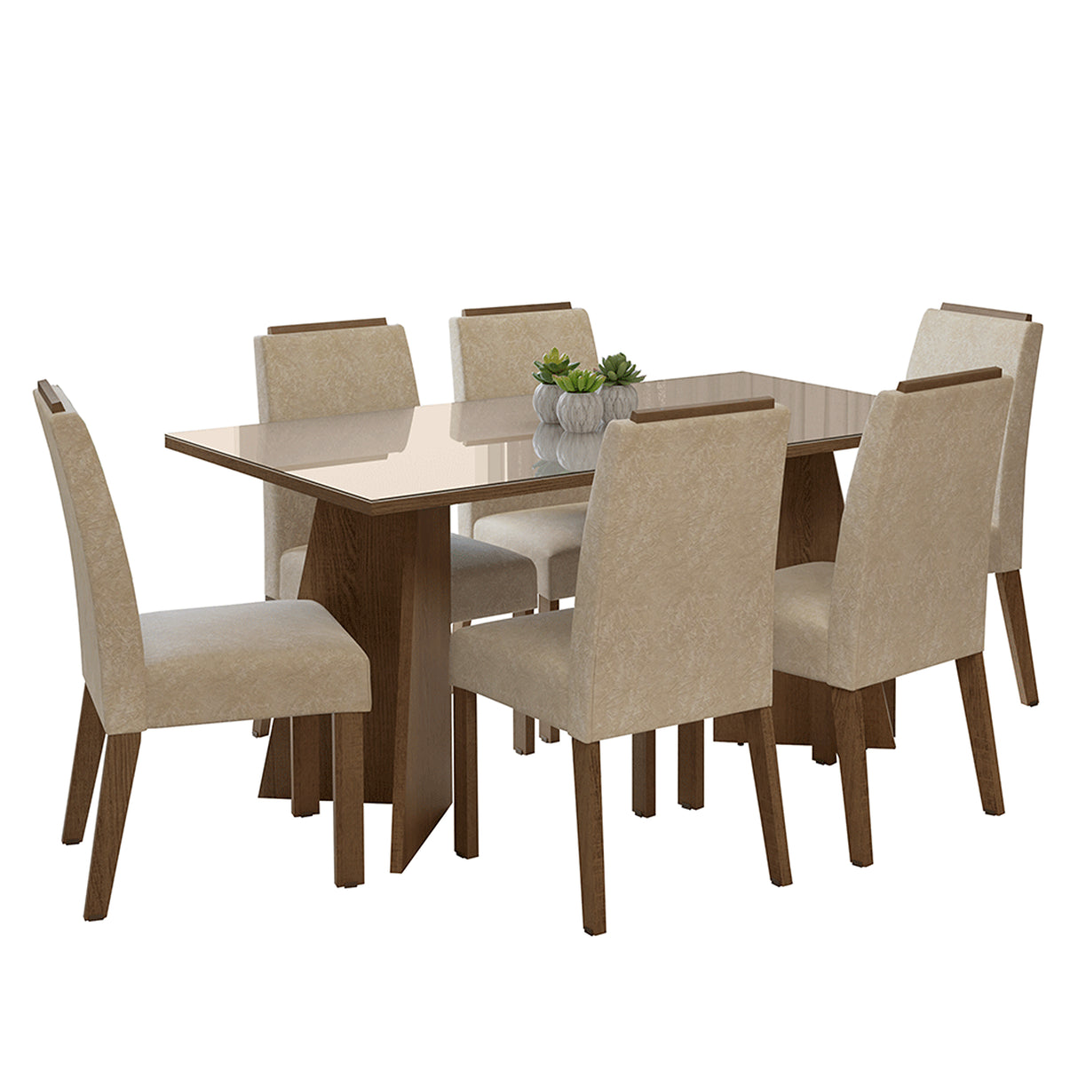 Juego de comedor Madrid Marrón y Crema 160x78cm Rectangular de Seis Puestos con Seis Sillas - COMEDORES | Bylmo