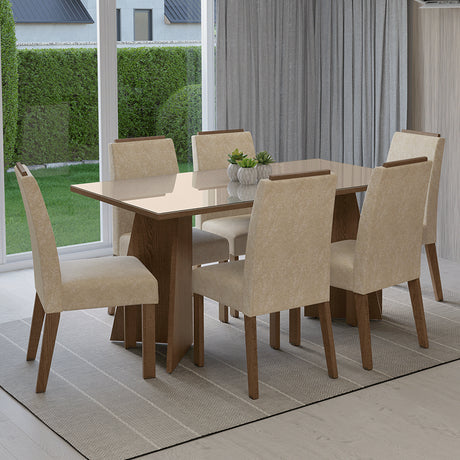 Juego de comedor Madrid Marrón y Crema 160x78cm Rectangular de Seis Puestos con Seis Sillas - COMEDORES | Bylmo