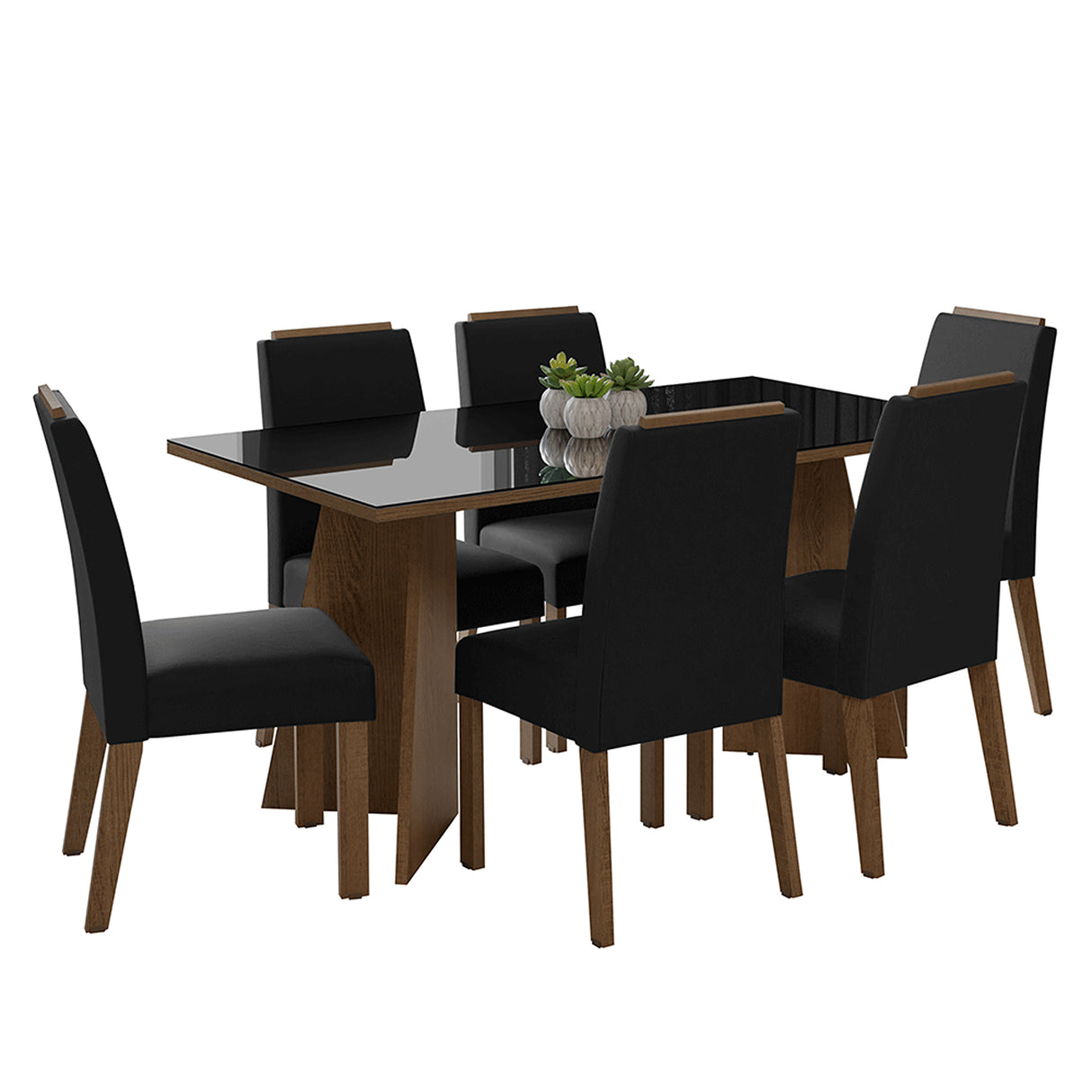 Juego de comedor Madrid Marrón y Negro Oxford 160x78cm Rectangular de Seis Puestos con Seis Sillas - COMEDORES | Bylmo