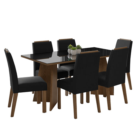 Juego de comedor Madrid Marrón y Negro Oxford 160x78cm Rectangular de Seis Puestos con Seis Sillas - COMEDORES | Bylmo