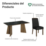 Juego de comedor Madrid Marrón y Negro Oxford 160x78cm Rectangular de Seis Puestos con Seis Sillas - COMEDORES | Bylmo