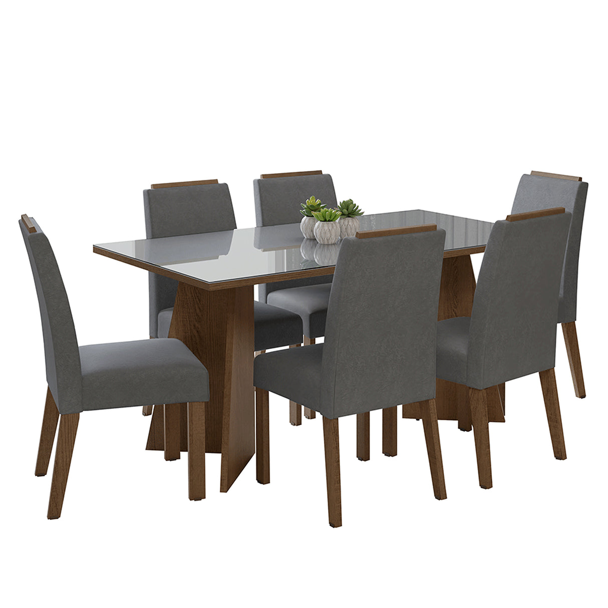 Juego de comedor Madrid Marrón y Gris 160x78cm Rectangular de Seis Puestos con Seis Sillas - COMEDORES | Bylmo