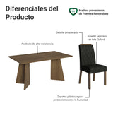 Juego de comedor Leon Marron Oxford y Negro 160x78cm Rectangular de Seis Puestos con Seis Sillas - COMEDORES | Bylmo