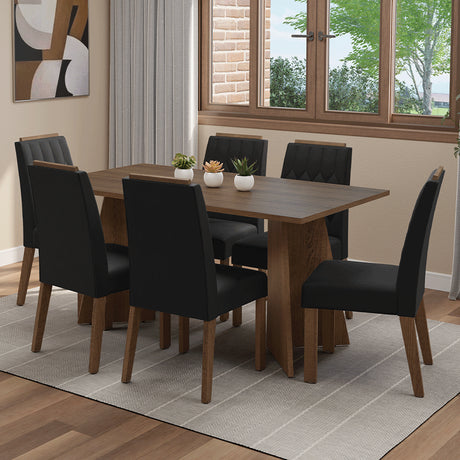 Juego de comedor Leon Marron Oxford y Negro 160x78cm Rectangular de Seis Puestos con Seis Sillas - COMEDORES | Bylmo