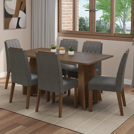 Juego de comedor Leon Marrón y Plateado 160x78cm Rectangular de Seis Puestos con Seis Sillas - COMEDORES | Bylmo