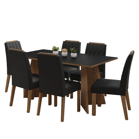 Juego de comedor Leon Marrón y Negro Oxford 160x78cm Rectangular de Seis Puestos con Seis Sillas - COMEDORES | Bylmo