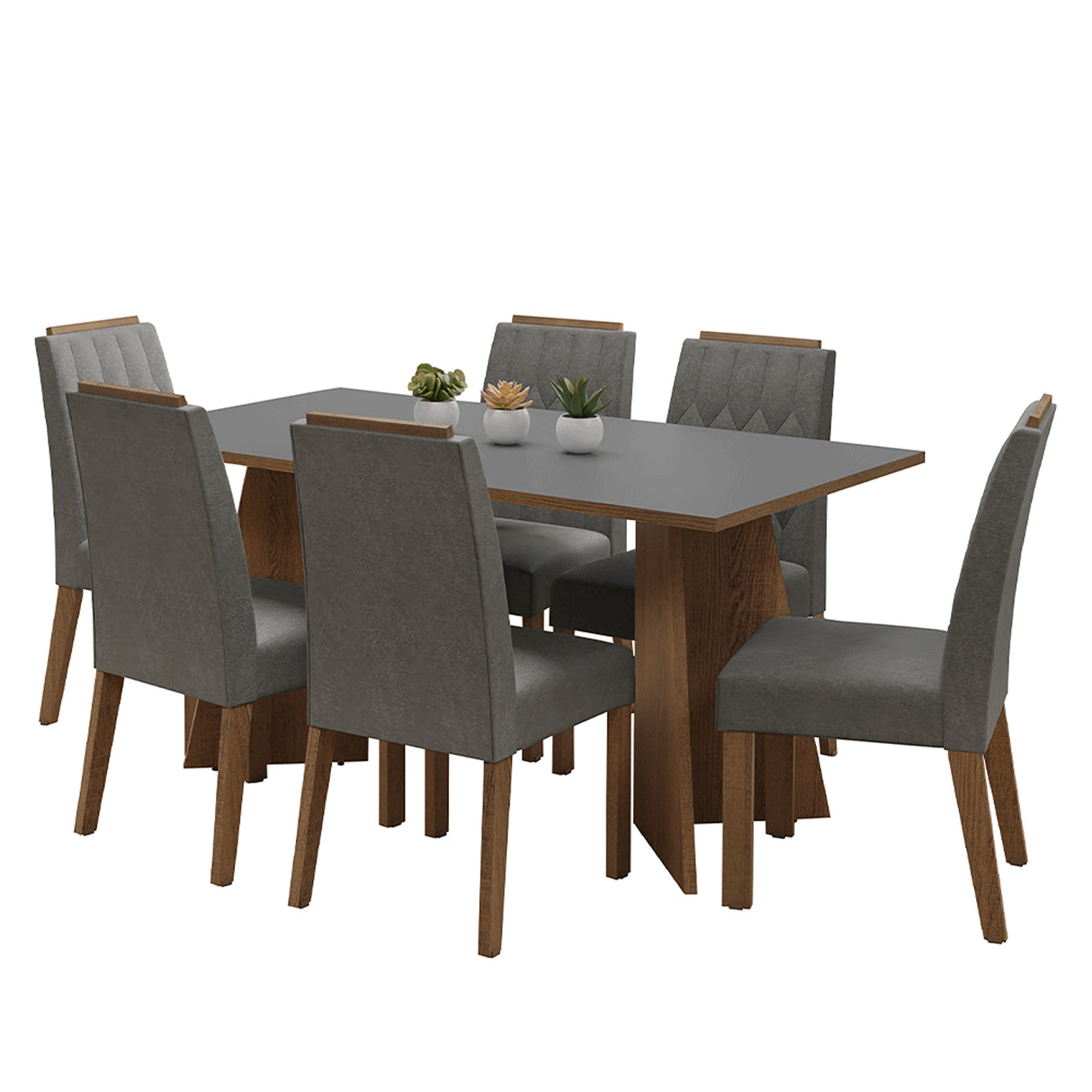 Juego de comedor Leon Marrón y Gris 160x78cm Rectangular de Seis Puestos con Seis Sillas - COMEDORES | Bylmo