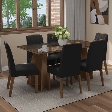 Juego de comedor Sintra Marron Oxford y Negro 160x78cm Rectangular de Seis Puestos con Seis Sillas - COMEDORES | Bylmo