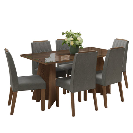 Juego de comedor Sintra Marrón y Plateado 160x78cm Rectangular de Seis Puestos con Seis Sillas - COMEDORES | Bylmo