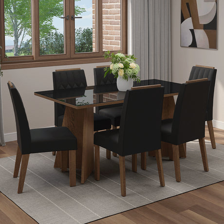 Juego de comedor Sintra Marrón y Negro Oxford 160x78cm Rectangular de Seis Puestos con Seis Sillas - COMEDORES | Bylmo