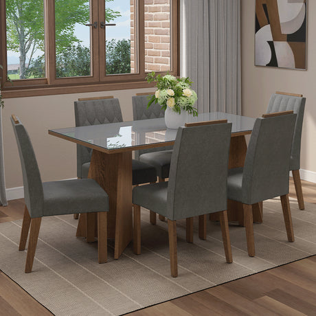 Juego de comedor Sintra Marrón y Gris 160x78cm Rectangular de Seis Puestos con Seis Sillas - COMEDORES | Bylmo